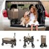 image:imageTimber Ridge Collapsible Outdoor Folding Wagon Cart Heavy Duty Camping Patio Shopping Garden Cart with Side Bag Cup Holder GreyTan